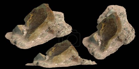 3D-Illustration von Felsen auf Kiesboden isoliert auf schwarzem Hintergrund
