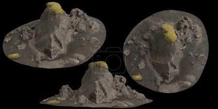 Téléchargez les photos : Illustration 3D de roches sur plateau de gravier isolées sur fond noir - en image libre de droit