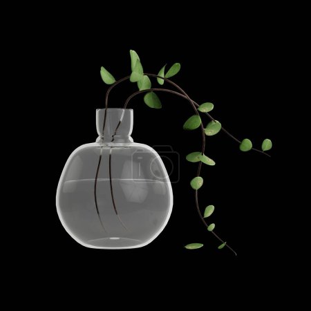 Téléchargez les photos : Illustration 3D de la décoration de vase à feuilles isolées sur fond noir - en image libre de droit