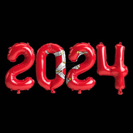 Téléchargez les photos : Illustration 3D de la lettre sur le nouvel an 2024 avec des ballons sur la couleur Isle of Mann drapeau - en image libre de droit