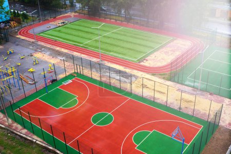 Photo for Football stadium, Basketball sports ground, Volleyball court. training apparatus.Stadiums. sports field - Royalty Free Image