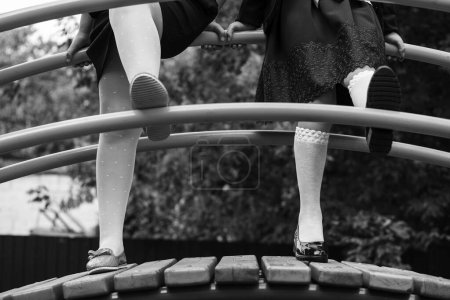 Schoolgirls. schoolgirl feet. Concept  school days.