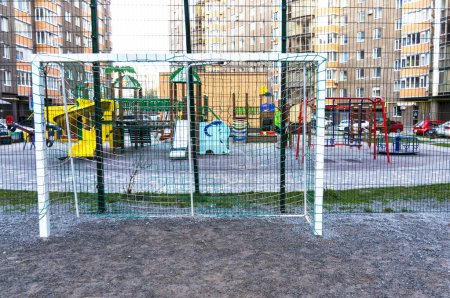 Handball, football goal,  gates with a net. Sports ground in a residential complex