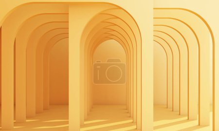 Téléchargez les photos : Jaune pastel acrhitecture arc rythme arrière-plan - rendu 3d - en image libre de droit