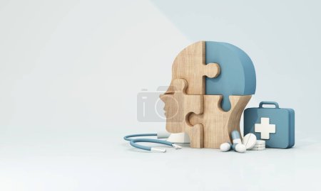 Photo for Set of different human heads. People compiling head puzzle with missing pieces or creating people's identity. health care, no illness and insurance. 3d rendering - Royalty Free Image