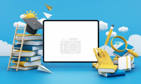 Photo for Back to school concept and degree achievements from education. Minimal background for online education concept. Book with graduation hat on color pastel background. 3d rendering illustration. - Royalty Free Image