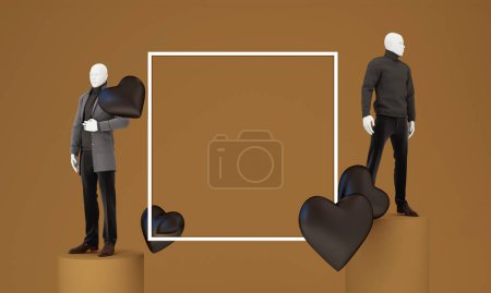 Téléchargez les photos : Marketing pour les produits pour hommes dans un style moderne et luxueux sur un fond de chocolat noir avec de l'espace pour insérer des publicités ou des promotions de vente et des mannequins pour chemises de mode pour hommes. 3d rendu - en image libre de droit