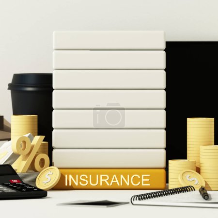 Foto de Model of house and a car  with money and gadget in the concept of real estate insurance and family financial future planning On a white background, cartoon style. 3D rendering. - Imagen libre de derechos