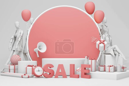 Photo for Concept of promotion and discount of women's clothing with a mannequin to try on a shirt wear women's clothes with space for advertising on a pastel background. 3d rendering illustration - Royalty Free Image