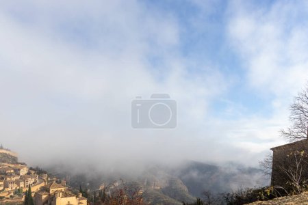 a foggy day, alquezar spain the most beautiful town in spain