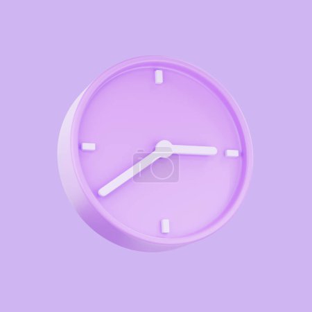 3d renderizar reloj despertador de color pastel púrpura, icono del reloj del círculo 3D, icono aislado, advertencia.