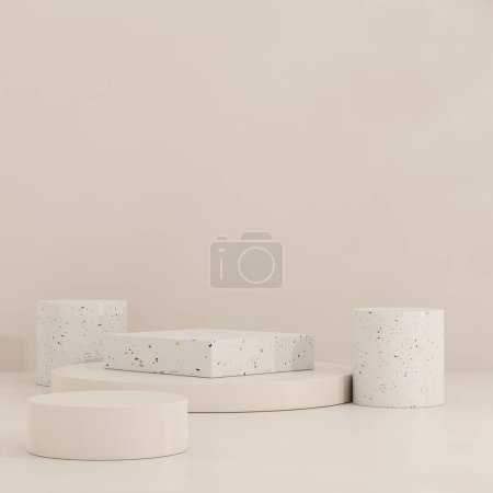 Photo for Brown and green pastel backdrop wall 3d render image mockup background of terrazzo podium . 3d render empty mockup natural brown terrazzo podium. - Royalty Free Image