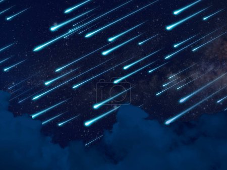 Foto de Lluvia de meteoritos en el cielo nocturno nube oscura y fondo borroso de la Vía Láctea - Imagen libre de derechos