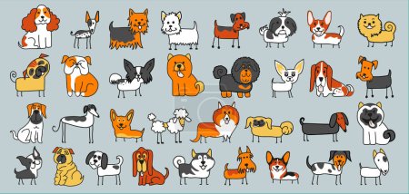 Illustration pour Modèle d'illustration de nombreux chiens différents. Illustration vectorielle - image libre de droit