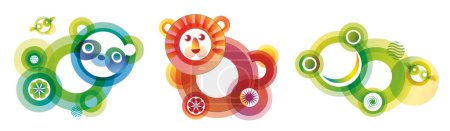 Foto de Ilustración vectorial de gradiente color animal stikers león, panda, oso, batman, animal, rana. - Imagen libre de derechos