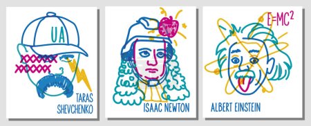 Vector line illustration of famous ancient people