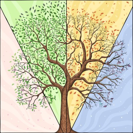 Ilustración de Árbol rama conjunto, estaciones verano, vector ilustración aislado sobre fondo blanco - Imagen libre de derechos