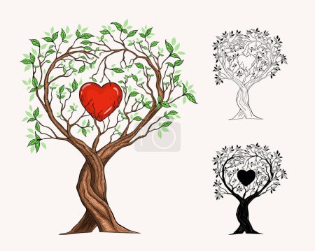 Photo for Trees intertwined in heart shape, hand-drawn illustration in vintage style - Royalty Free Image
