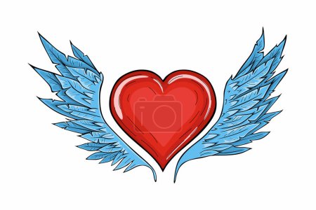 Illustration for Stylized heart with blue wings - Royalty Free Image
