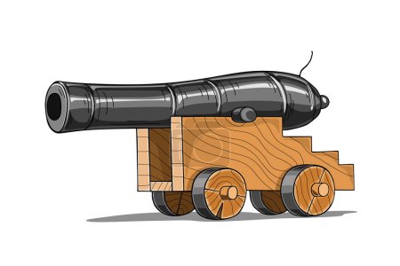 Téléchargez les illustrations : Vieux canon de bateau pirate, canon de bateau sur un chariot en bois, médiéval - en licence libre de droit