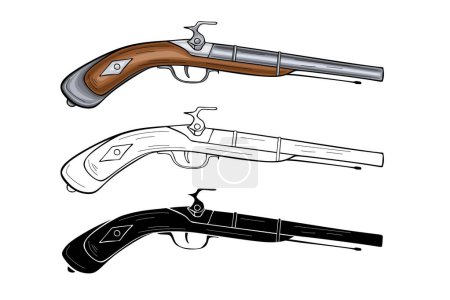 Téléchargez les illustrations : Illustration vectorielle de pistolets vintage sur fond blanc - en licence libre de droit