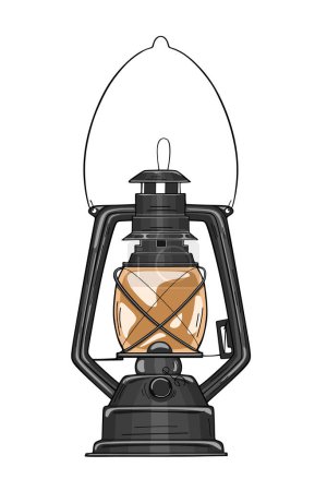 Téléchargez les illustrations : Lampe à huile vintage ou lanterne, illustration vectorielle - en licence libre de droit