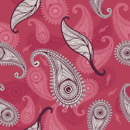 Téléchargez les illustrations : Motif paisley sans couture, couleur rose - en licence libre de droit