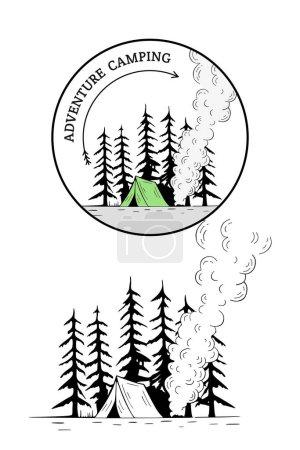 Téléchargez les illustrations : Logo de camping forestier emblème aventure en plein air loisirs - en licence libre de droit