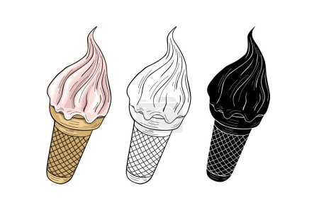 Téléchargez les illustrations : Crème glacée style dessin animé, vecteur isolé sur fond blanc - en licence libre de droit