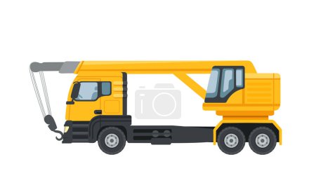 Illustration for Yellow Crane truck heavy industrial machine vector illustration isolated on white background. - Royalty Free Image