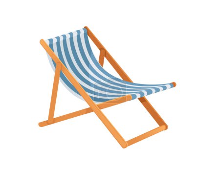 Wooden chaise lounge summer beach furniture vector illustration isolated on white background.