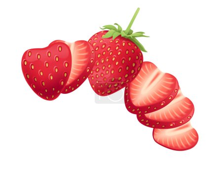 Ilustración de Rojo fresco natural rebanada de fresa dulce sabroso vector de bayas ilustración aislada sobre fondo blanco. - Imagen libre de derechos