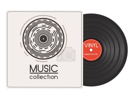 Illustration for Vinyl records with red label and paper box vector illustration isolated on white background. - Royalty Free Image
