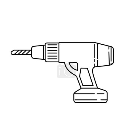 Téléchargez les illustrations : Screwdriver power drill line icon vector illustration on white background. - en licence libre de droit