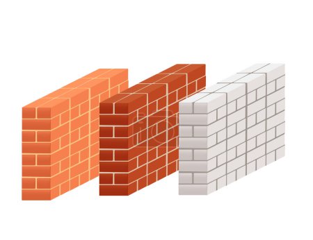Illustration for Set of brick walls vector illustration on white background. - Royalty Free Image