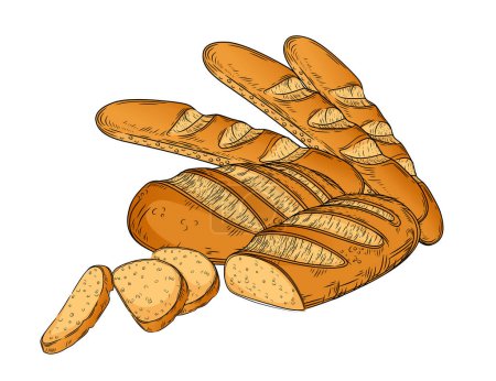 Illustration for Outline sketch of fresh tasty white bread hand drawn style vector illustration on white background. - Royalty Free Image