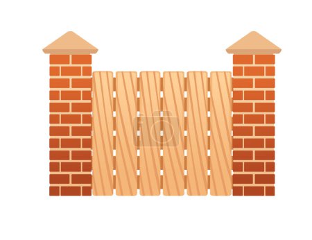 Wooden brick fence vector illustration isolated on white background.