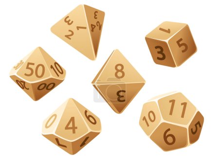 Illustration for Vector line dice set. 20, 12, 10, 8, 6 and 4 sided. Board games. - Royalty Free Image