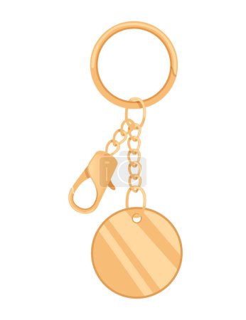Illustration for Golden keychain with ring and chain vector illustration isolated on white background. - Royalty Free Image