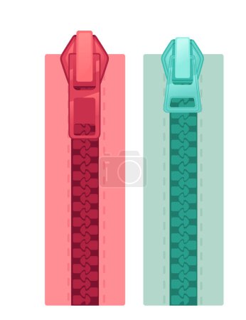 Illustration for Pink and green color zipper and puller vector illustration isolated on white background. - Royalty Free Image