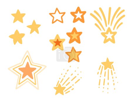 Téléchargez les illustrations : Ensemble de différentes étoiles dorées illustration vectorielle isolé sur fond blanc. - en licence libre de droit