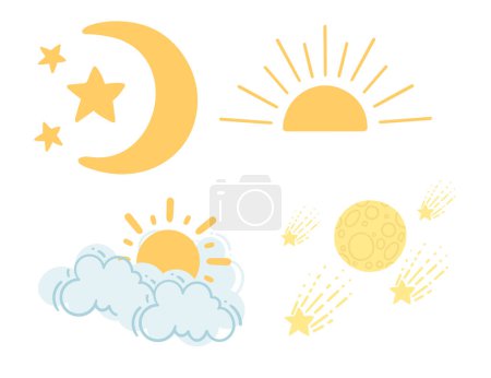 Set of sun moon and cloud icon vector illustration isolated on white background.
