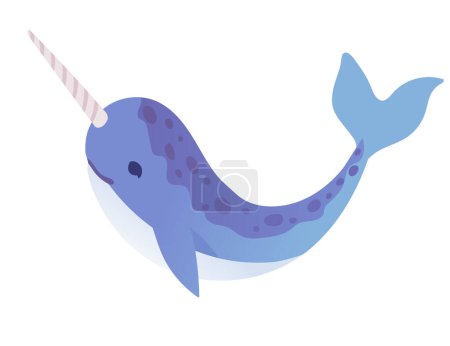 Cute narwhal mammal arctic animal with horn cartoon animal design vector illustration isolated on white background.