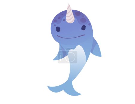 Cute narwhal mammal arctic animal with horn cartoon animal design vector illustration isolated on white background.