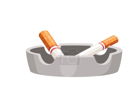 Silver colored ash pot with cigarettes vector illustration isolated on white background.