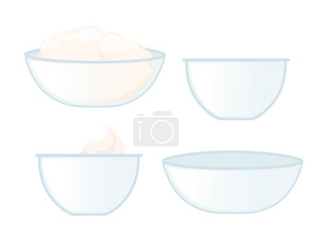 Set de cuenco de vidrio para ilustración vectorial de panadería aislado sobre fondo blanco.