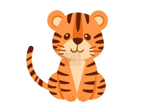 Cute tiger cub cartoon animal design vector illustration isolated on white background.