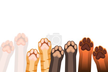 Patas de animales en una fila perro conejo y gato vector ilustración aislado sobre fondo blanco.