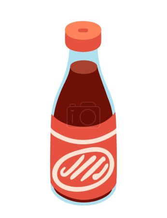 Sauce in transparent glass bottle vector illustration isolated on white background.