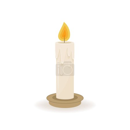 Wax candle on a white background. Candle burning, vector illustration